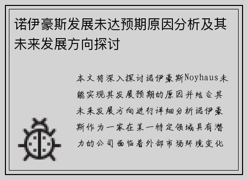 诺伊豪斯发展未达预期原因分析及其未来发展方向探讨